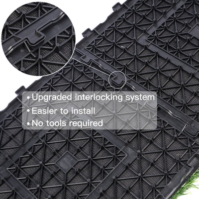 Artificial Grass Turf Tiles 1x1 ft, Interlocking Fake Grass Deck Tiles with Non-Woven Fabric Bottom